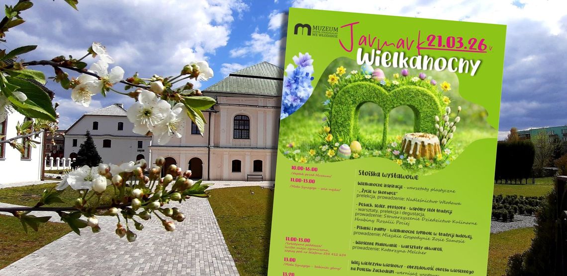 plakat na tle synagogi we włodawie