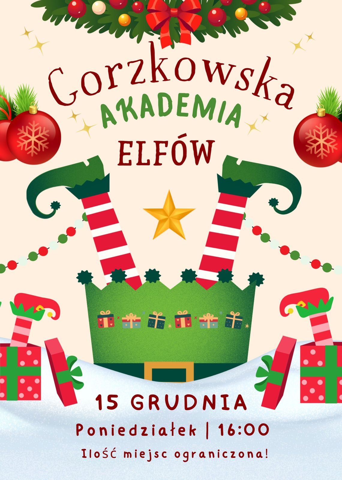Świąteczne warsztaty dla mieszkańców gminy Gorzków 15 grudnia o godzinie 16:00 Centrum Społeczno-Kulturalne w Gorzkowie zamieni się w Gorzkowską Akademię Elfów.