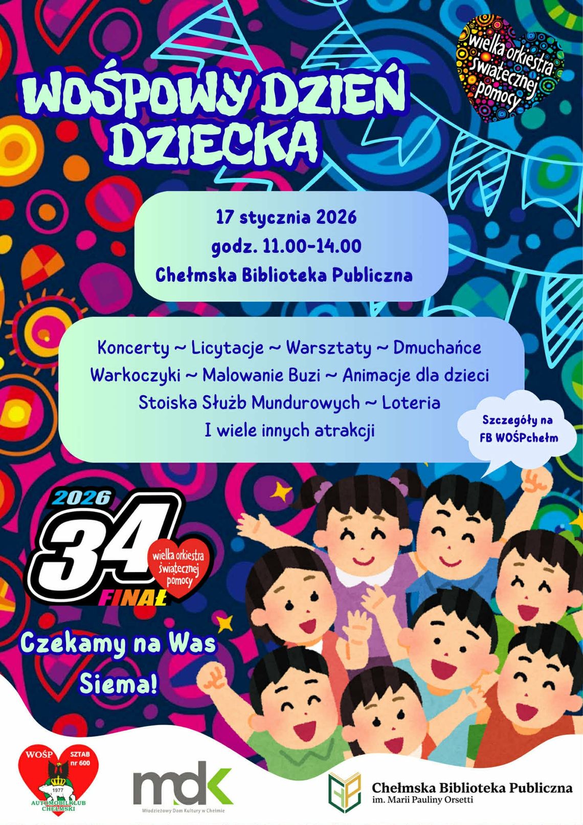 Sobota, 17 stycznia, upłynie pod znakiem atrakcji dla najmłodszych. W godzinach 11:00-14:00 w siedzibie biblioteki zorganizowany zostanie "WOŚPowy Dzień Dziecka".