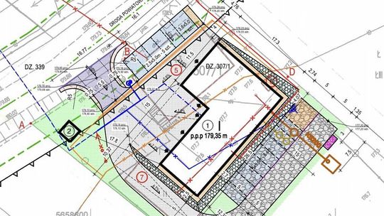 Plan zagospodarowania ukazujący nowy budynek świetlicy wiejskiej i remizy OSP