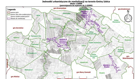 Mapa jednostek urbanistycznych przeznaczonych do rewitalizacji