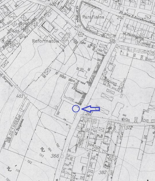 Chełm, ul. Lwowska 20 – lokalizacja pochówków na planie sytuacyjnym miasta Chełm z 1937 r., plan z zasobu Archiwum Państwowego w Lubinie Oddział w Chełmie.