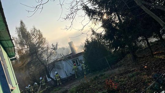 Gm. Izbica. Drewniany dom stanął w ogniu! Dwie osoby zabrane do szpitala [GALERIA ZDJĘĆ]