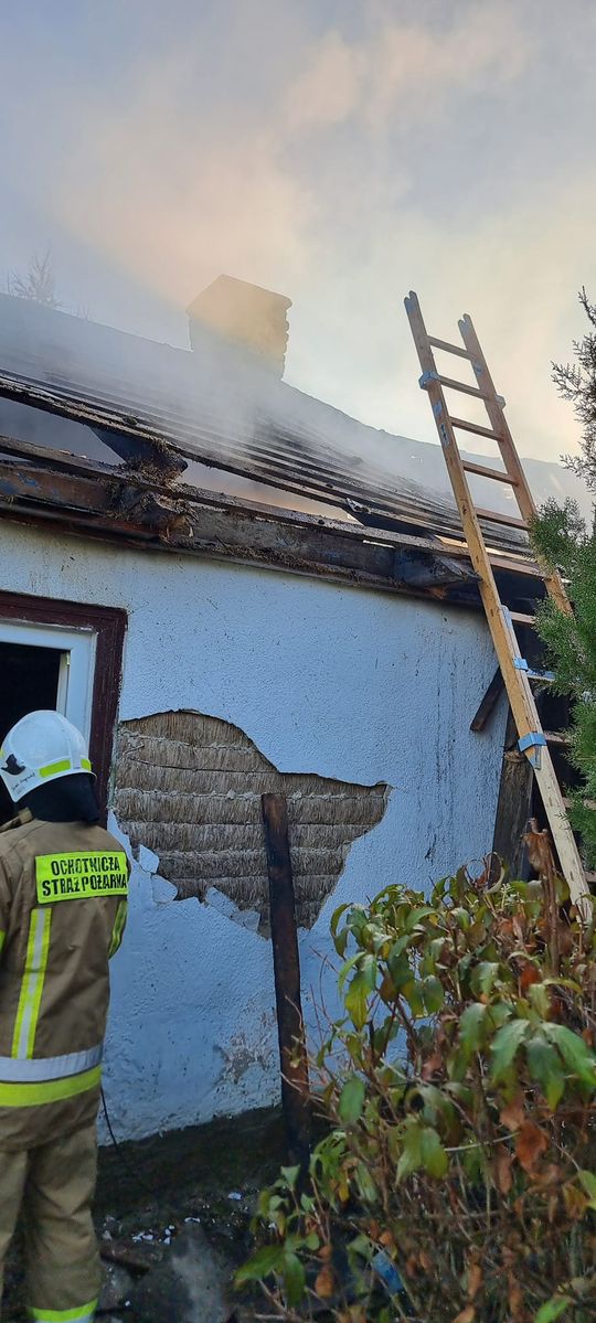 Gm. Izbica. Drewniany dom stanął w ogniu! Dwie osoby zabrane do szpitala [GALERIA ZDJĘĆ]