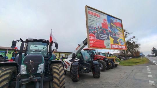 Gm. Białopole. Wyjechali ciągnikami na drogę. Rolnicy protestują [GALERIA ZDJĘĆ]