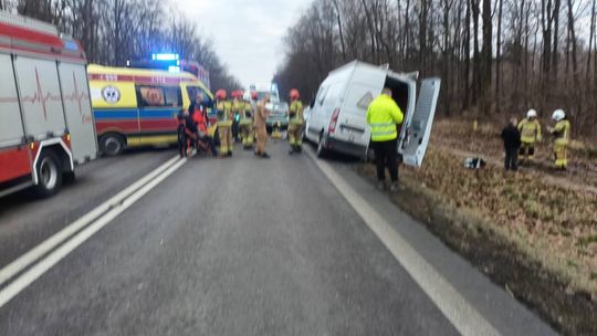 Łopiennik Nadrzeczny. Zderzenie busa z osobówką. 5 osób zabrano do szpitala. Ruch zablokowany [GALERIA ZDJĘĆ]