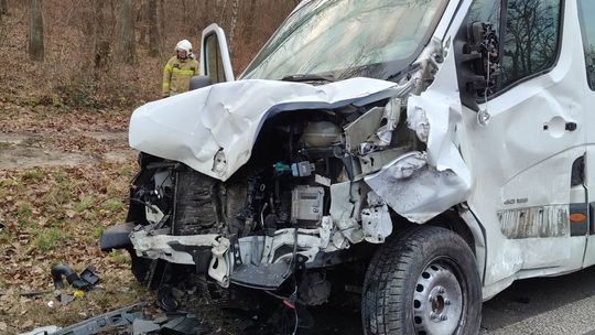 Łopiennik Nadrzeczny. Zderzenie busa z osobówką. 5 osób zabrano do szpitala. Ruch zablokowany [GALERIA ZDJĘĆ]