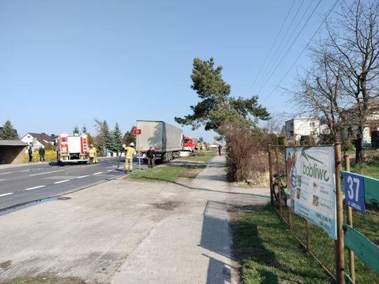 Pożar ciężarówki na drodze przed Izbicą [GALERIA ZDJĘĆ]
