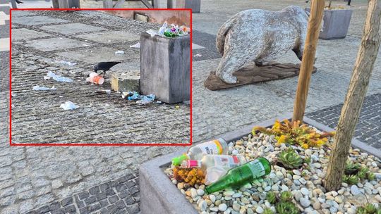 "Świąteczny" poranek na pl. Łuczkowskiego. Śmieci, puszki, butelki. Co tu się w nocy działo? [ZDJĘCIA]