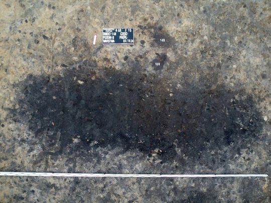 Stanowisko Tarnawatka - Tartak 8. Rzut obiektów archeologicznych z widocznymi zabytkami w wypełnisku - przed eksploracją. Stanowisko Tarnawatka - Tartak 8. Rzut obiektów archeologicznych z widocznymi zabytkami w wypełnisku - przed eksploracją.