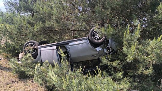 Dachowanie w Hannie. Zjechał z drogi i wpadł na sosnę. Jedna osoba trafiła do szpitala [ZDJĘCIA]