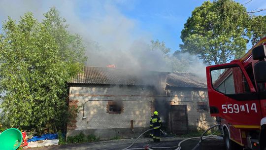 Gm. Urszulin. Pożar obory w Sękowie. Akcja strażaków trwała dwie godziny [ZDJĘCIA]