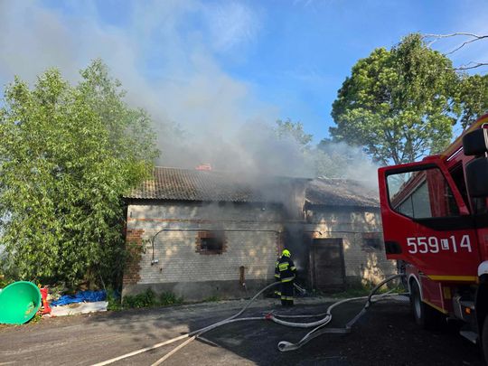 Gm. Urszulin. Pożar obory w Sękowie. Akcja strażaków trwała dwie godziny [ZDJĘCIA]