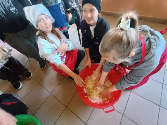 Gm. Izbica. Warsztaty kiszenia kapusty w Szkole Podstawowej w Tarzymiechach [GALERIA ZDJĘĆ] 