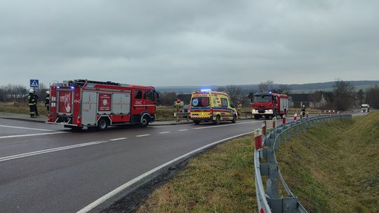 Wypadek w Małochwieju Dużym. Samochód uderzył w przydrożne bariery [ZDJĘCIA]