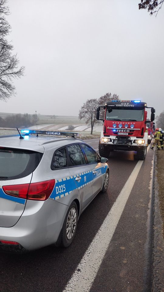 Laweta uderzyła w drzewo. Trudne warunki na drogach i kontrole policji [ZDJĘCIA]
