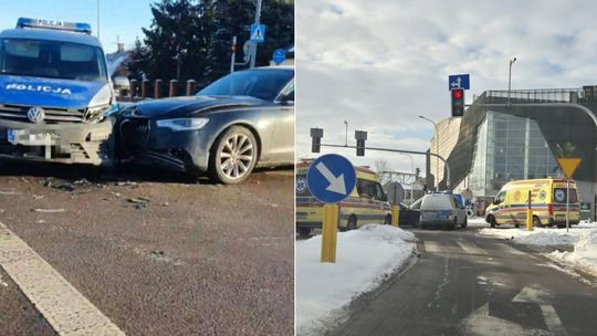 Audi wjechało w radiowóz. Troje policjantów w szpitalu [ZDJĘCIA]